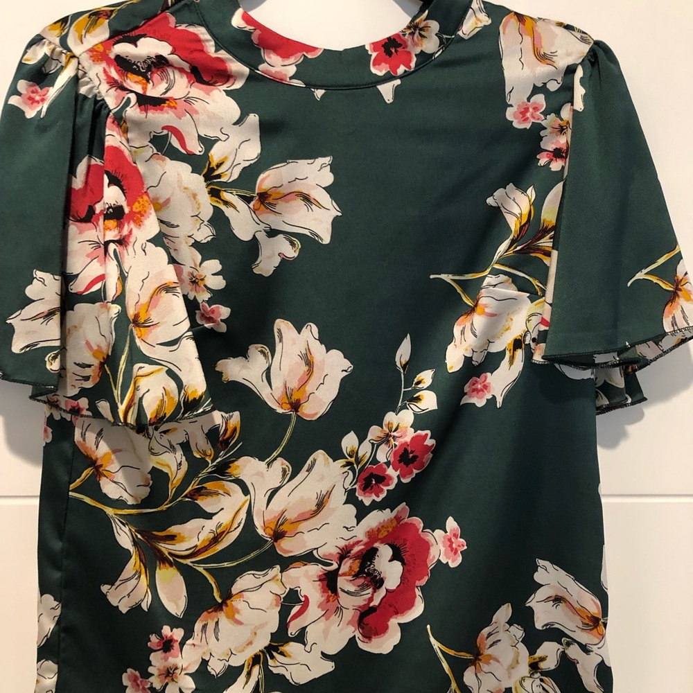 Green Floral Satin Top